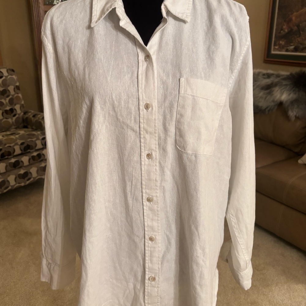 NWT Universal Thread Relaxed Fit Classic White Linen Blend Shirt Sz L